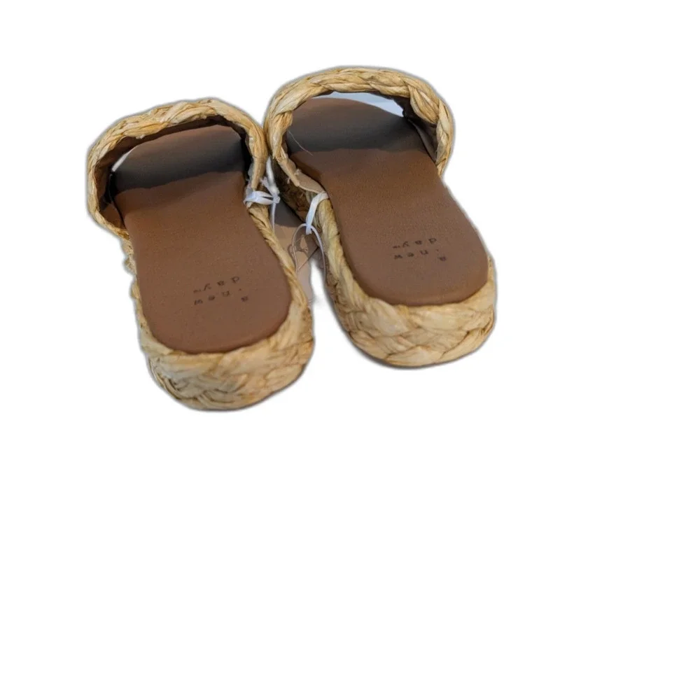 Women's Casey Braided Raffia Platform Slide Sandals -A New Day- Beige Size 6 NWT